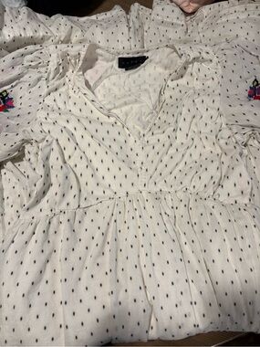 HATCH White Dress with Navy Dot Print